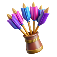 majestic exceptional A quiver full of arrows, fletched with vibrant feathers. NO BACKGROUND with Transparent Background. png