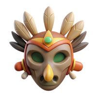 peaceful sumptuous A stylized tribal mask, with feathers and bone accents. NO BACKGROUND with Transparent Background. sharp png