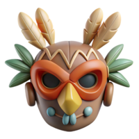 peaceful picturesque A stylized tribal mask, with feathers and bone accents. NO BACKGROUND with Transparent Background. masterfully captured png