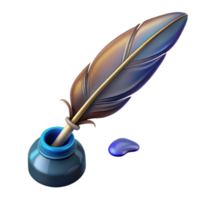iconic minimalist A stylized, feathered quill pen, dripping with ink. NO BACKGROUND with Transparent Background. refined png