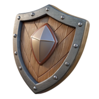striking iconic A weathered wooden shield, emblazoned with a heraldic symbol. NO BACKGROUND with Transparent Background. png