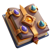 gorgeous renaissance A stylized, open grimoire, filled with arcane symbols. NO BACKGROUND with Transparent Background. 4K png