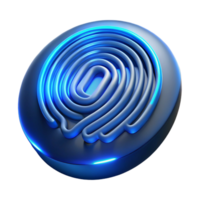 spectacular dynamic minimalist Biometric fingerprint scanner, glowing blue light NO BACKGROUND with Transparent Background. refined png