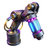 elegante intenso surreal cyberpunk robótico braço com brilhando fios não fundo com transparente fundo. feito à mão png