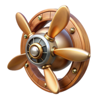 exquisite romantic gothic Steampunk airship propeller made of polished wood and copper. NO BACKGROUND with Transparent Background. studio quality png