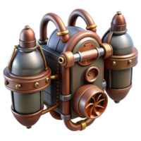 hypnotic gothic Steampunk jetpack with miniature turbines and copper piping. NO BACKGROUND with Transparent Background. professional png