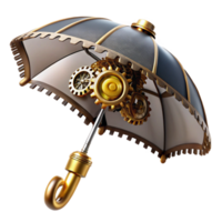 iconic abstract Steampunk umbrella with intricate gear mechanisms and a brass handle. NO BACKGROUND with Transparent Background. genuine png