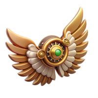 elegant mysterious retro Steampunk wing icon with intricate clockwork mechanisms and feathered details. NO BACKGROUND with Transparent Background. detailed png