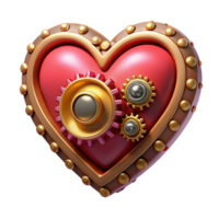 gorgeous renaissance Steampunk heart icon with intricate gears and ruby accents. NO BACKGROUND with Transparent Background. refined png