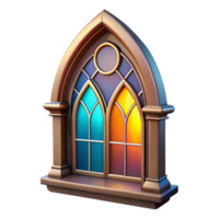 enchanting nostalgic bohemian Victorian window, stained glass and elaborate frame NO BACKGROUND with Transparent Background. masterfully captured png