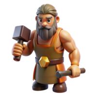 exquisite dreamy tropical Hephaestus, God of the Forge, holding hammer, NO BACKGROUND with Transparent Background. detailed png