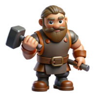 glorious sought-after A muscular dwarf blacksmith holding a hammer, NO BACKGROUND with Transparent Background. png
