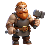 iconic victorian A muscular dwarf blacksmith holding a hammer, NO BACKGROUND with Transparent Background. original png