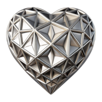 energetic dazzling A metallic, geometric heart shape with intricate engravings. NO BACKGROUND with Transparent Background. professional png
