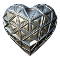 impressive reflective traditional A metallic, geometric heart shape with intricate engravings. NO BACKGROUND with Transparent Background. museum quality png