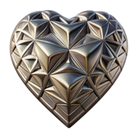 exquisite avant-garde A metallic, geometric heart shape with intricate engravings. NO BACKGROUND with Transparent Background. original png