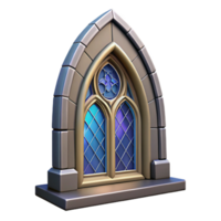 elegant exceptional Gothic arch window, stained glass, stone tracery. NO BACKGROUND with Transparent Background. png
