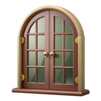impressive distinguished French door, glass panes, ornate handles. NO BACKGROUND with Transparent Background. png