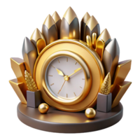 beautiful rustic Art Deco Clock Gold Isolated on Transparent Background original png