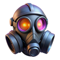 dramatic stunning Cyberpunk gas mask with glowing filters, NO BACKGROUND with Transparent Background. professional png
