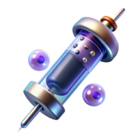 elegant nostalgic abstract Advanced medical syringe with glowing nanobots, NO BACKGROUND with Transparent Background. high quality png