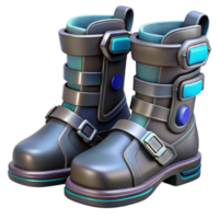 elegant mid-century Cyberpunk boots with retractable blades, NO BACKGROUND with Transparent Background. elite png