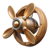 energetic extraordinary Steampunk airship propeller made of polished wood and copper. NO BACKGROUND with Transparent Background. museum quality png