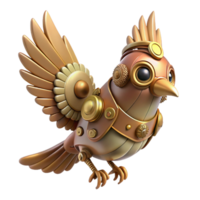 glorious melancholic art deco Steampunk bird automaton with flapping wings and intricate gears. NO BACKGROUND with Transparent Background. elite png
