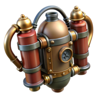 glorious quintessential Steampunk jetpack with miniature steam engines and brass nozzles. NO BACKGROUND with Transparent Background. png