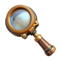 exemplary victorian Steampunk magnifying glass with a brass handle and a large lens. NO BACKGROUND with Transparent Background. perfect clarity png