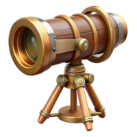 exquisite passionate traditional Steampunk telescope with brass lenses and a wooden tripod mount tripod not shown. NO BACKGROUND with Transparent Background. artisan png