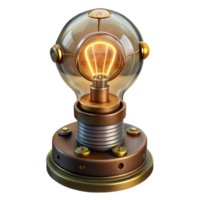 harmonious exquisite Steampunk lightbulb with glowing filaments and a brass base. NO BACKGROUND with Transparent Background. flawless png