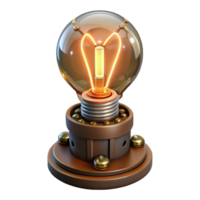glorious joyful gothic Steampunk lightbulb with glowing filaments and a brass base. NO BACKGROUND with Transparent Background. original png