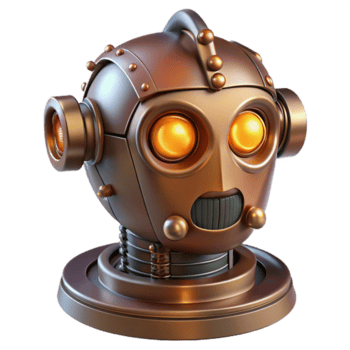 hipnótico meio século steampunk robô cabeça com brilhando olhos e exposto fiação. não fundo com transparente fundo. perfeito clareza png