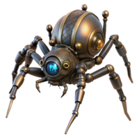 glorious remarkable Steampunk clockwork spider with moving legs and glowing eyes. NO BACKGROUND with Transparent Background. png
