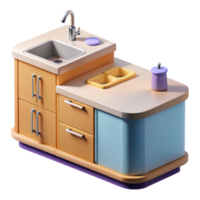 inspired art deco Architectural rendering of a kitchen countertop NO BACKGROUND with Transparent Background. gallery standard png