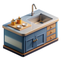 exquisite sought-after Architectural rendering of a kitchen countertop NO BACKGROUND with Transparent Background. png