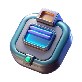 extraordinario alegre surrealista futurista comunicador Insignia con holográfico monitor No antecedentes con transparente antecedentes. hecho a mano png