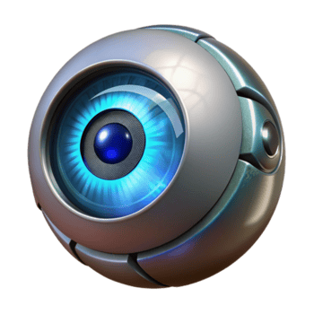 dramático esplêndido metálico cyborg olho com brilhando íris não fundo com transparente fundo. sem falhas png