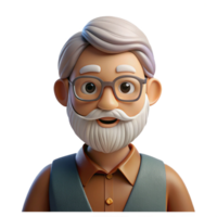 fascinating standout Elderly man with a beard and glasses. NO BACKGROUND with Transparent Background. png