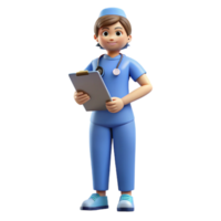 fascinating retro Nurse in scrubs with a clipboard. NO BACKGROUND with Transparent Background. high quality png