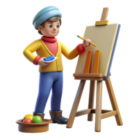 impressive passionate geometric Artist painting on a canvas. NO BACKGROUND with Transparent Background. authentic png