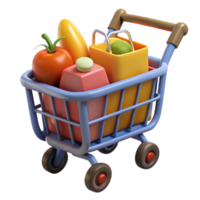 energetic splendid Shopping cart full of groceries. NO BACKGROUND with Transparent Background. professional png