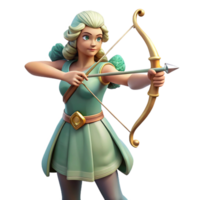 harmonious dazzling Artemis, Goddess of the Hunt, with a bow and arrow. NO BACKGROUND with Transparent Background. handcrafted png