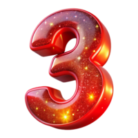 beautiful rustic Bright Red Modern Font Number 3 Isolated on Transparent Background original png