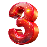 serene minimalist Bright Red Modern Font Number 3 Isolated on Transparent Background professional png
