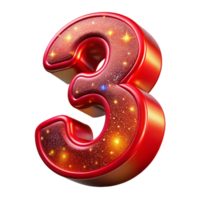 vibrant artistic Bright Red Modern Font Number 3 Isolated on Transparent Background genuine png