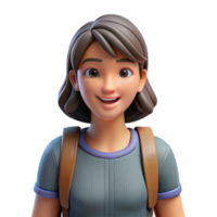gorgeous dynamic futuristic Young female student with backpack, NO BACKGROUND with Transparent Background. precision png