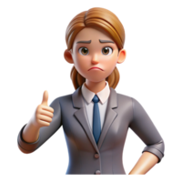 exemplary abstract Businesswoman giving thumbs down, NO BACKGROUND with Transparent Background. high resolution png