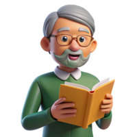 gorgeous rare Elderly man reading book, NO BACKGROUND with Transparent Background. png